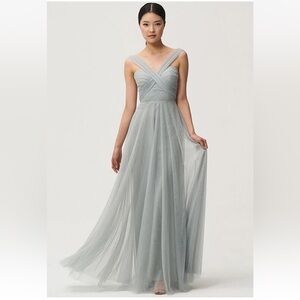 Jenny Yoo Morning Mist Tule Maxi Dress Wedding Prom Event Black Tie Size 2
